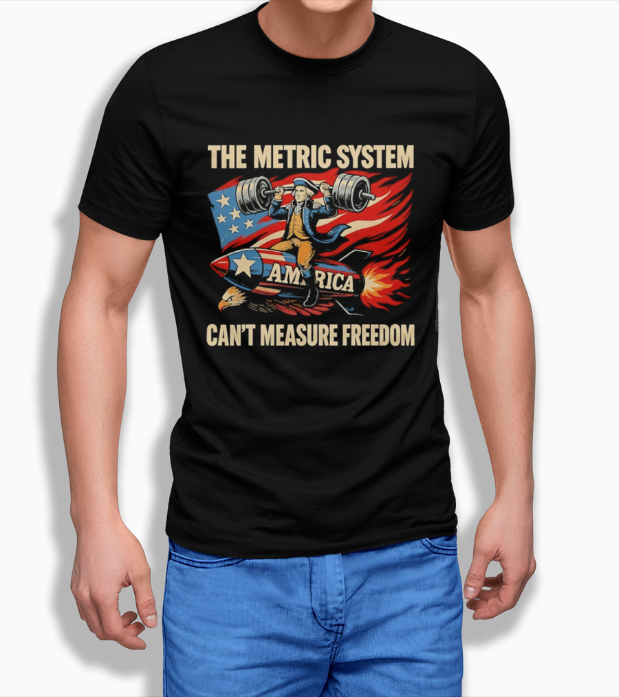 Patriot America Can't Measure Freedom USA Flag Rocket And Weights T-Shirt