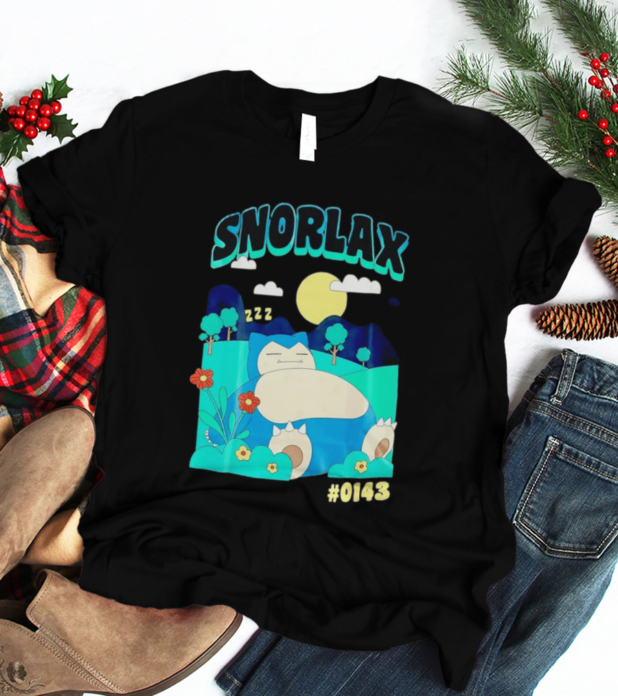 SNORLAX Sleeping Zzz #0143 With Sun And Flowers In Nature Scene T-Shirt