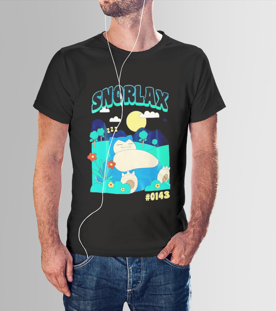 SNORLAX Sleeping Zzz #0143 With Sun And Flowers In Nature Scene T-Shirt