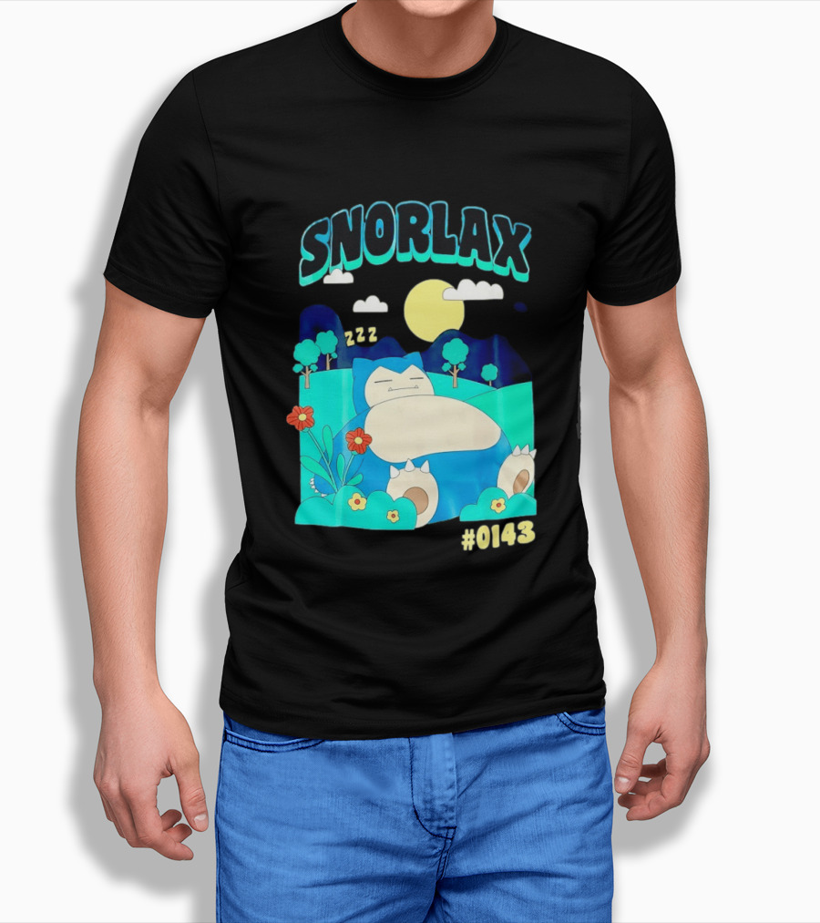 SNORLAX Sleeping Zzz #0143 With Sun And Flowers In Nature Scene T-Shirt