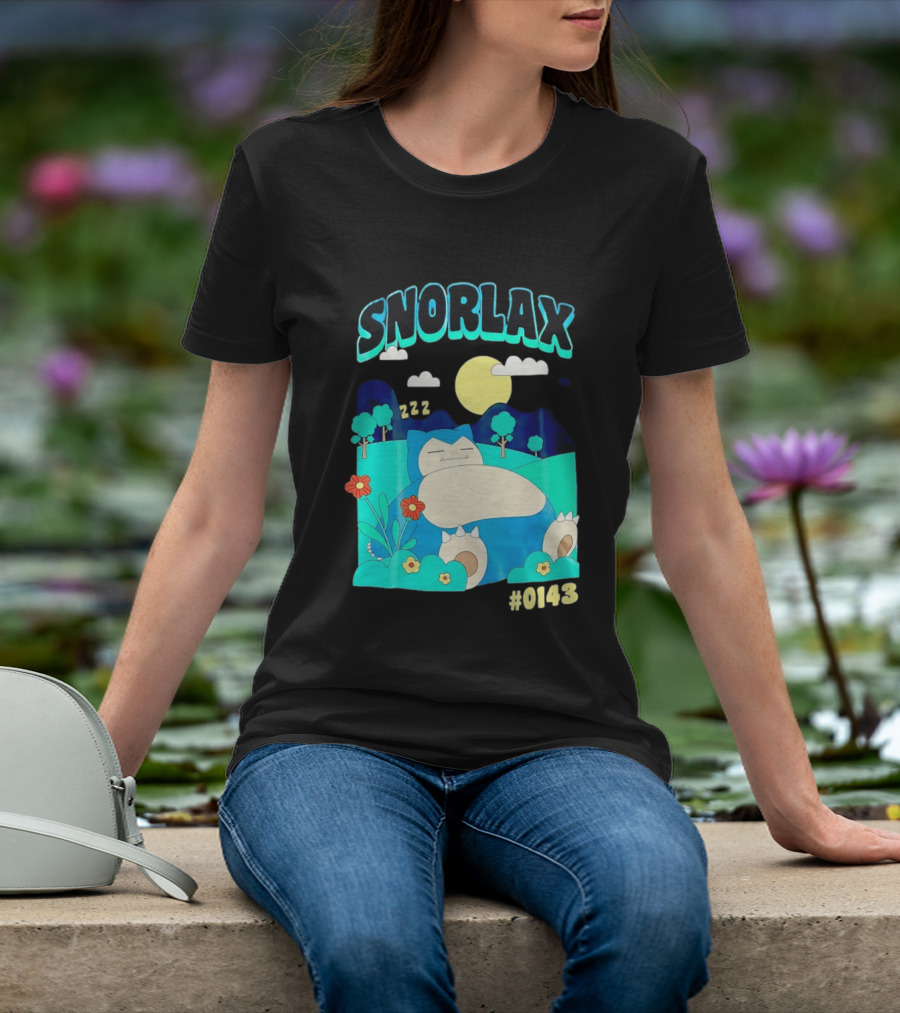 SNORLAX Sleeping Zzz #0143 With Sun And Flowers In Nature Scene T-Shirt