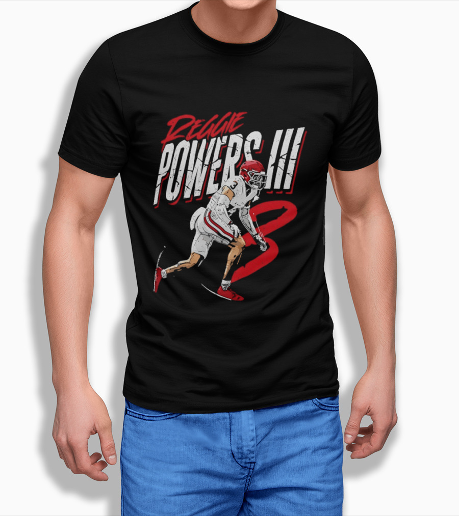 Reggie Powers III Football Athlete Red And White Action T-Shirt