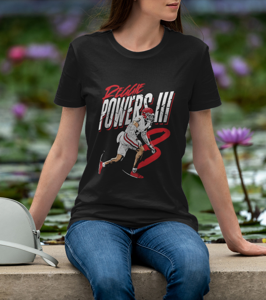 Reggie Powers III Football Athlete Red And White Action T-Shirt