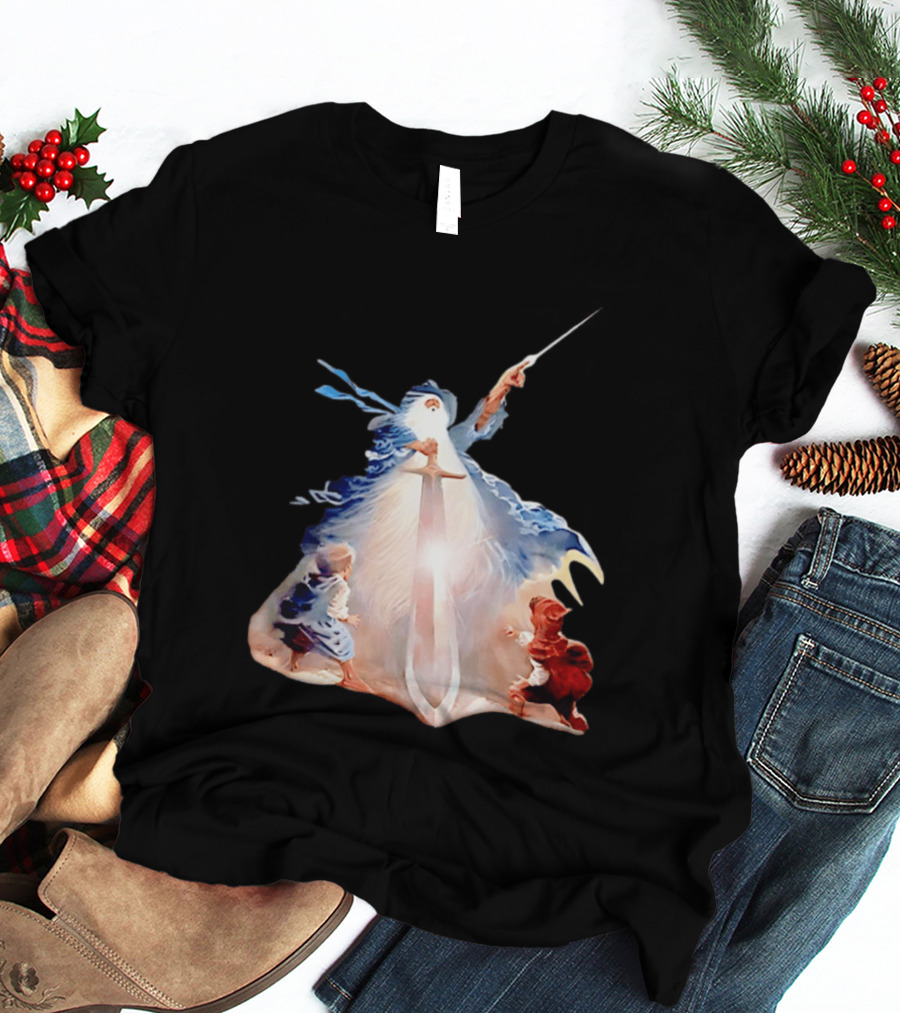 The Lord Of The Rings Gandalf And Hobbits Magic Sword Fantasy Scene T-Shirt