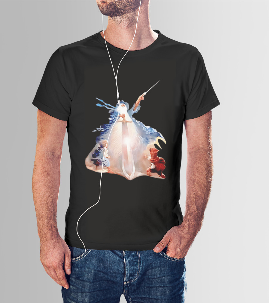 The Lord Of The Rings Gandalf And Hobbits Magic Sword Fantasy Scene T-Shirt