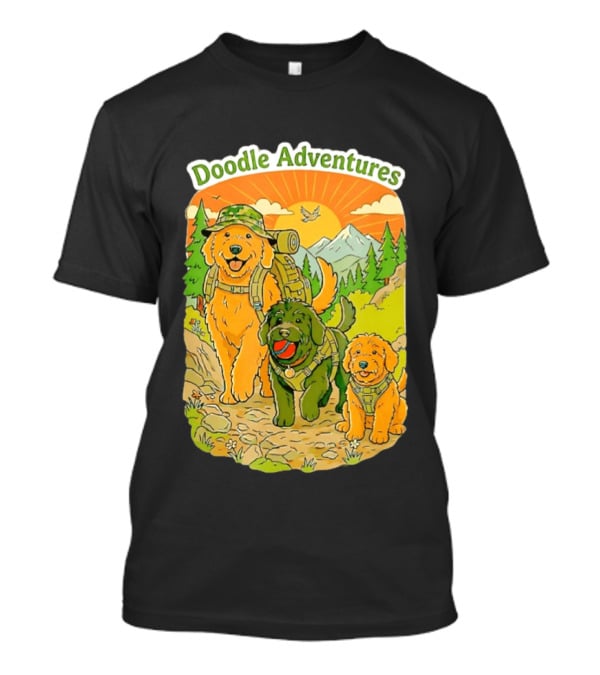 Doodle Adventures Three Dogs Picnic Adventure Sunset T-Shirt