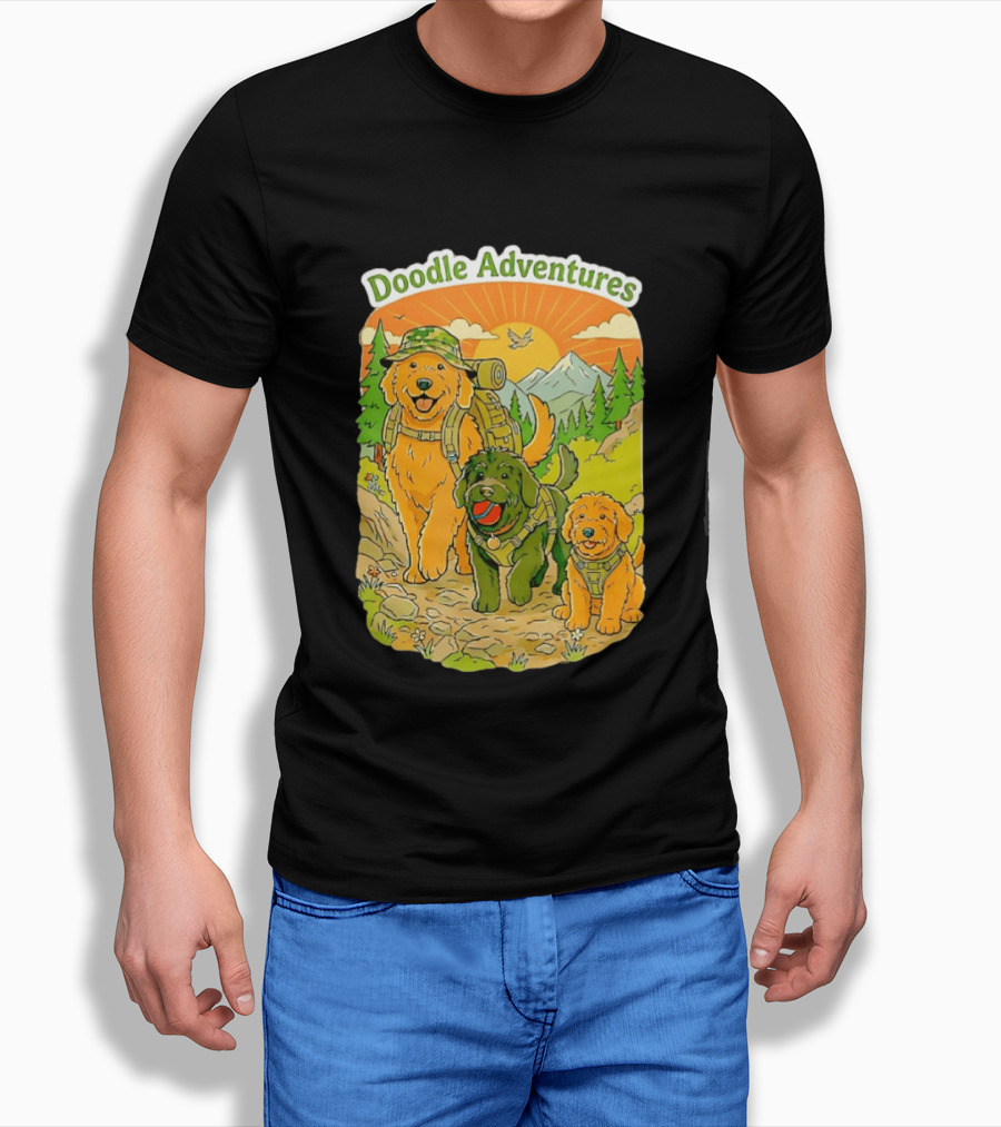 Doodle Adventures Three Dogs Picnic Adventure Sunset T-Shirt