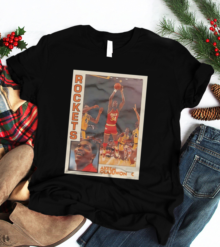 Hakeem Olajuwon Houston Rockets Vintage Basketball Card T-Shirt