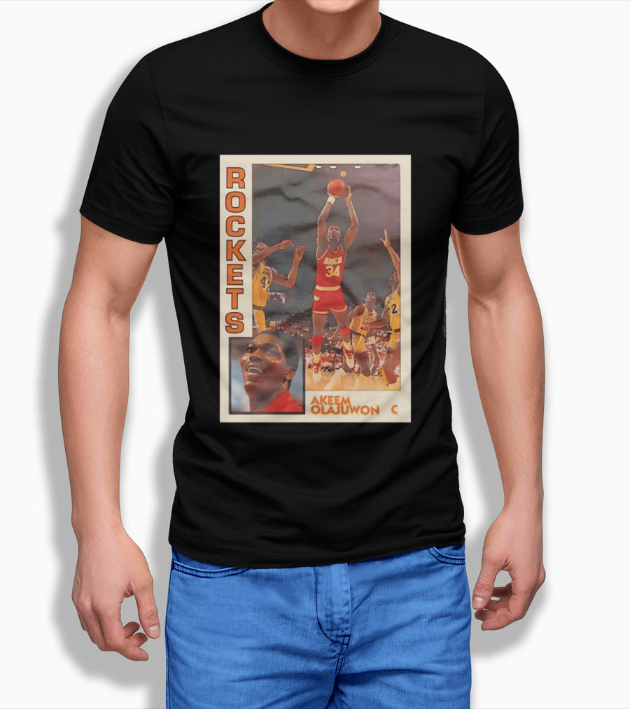 Hakeem Olajuwon Houston Rockets Vintage Basketball Card T-Shirt