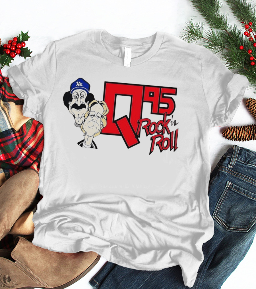 Q95 Rock 'n Roll Characters Wearing LA Dodgers Hat T-Shirt