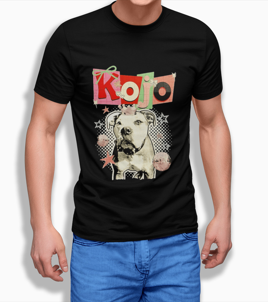 Kojo Dog Crown Retro Style Collage With Hearts And Stars T-Shirt