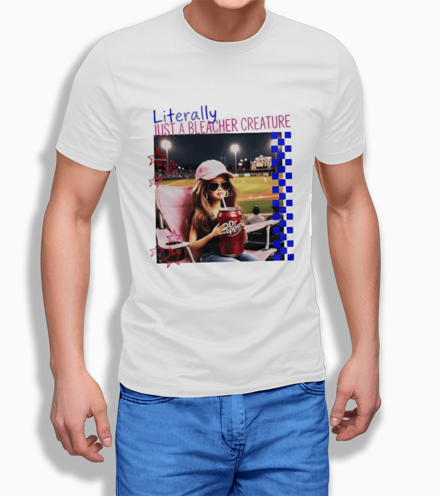 Literally Just A Bleacher Creature Barbie Ballfield Drinking Dr Pepper T-Shirt