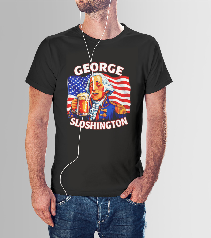 George Sloshington Patriotic Beer With American Flag T-Shirt