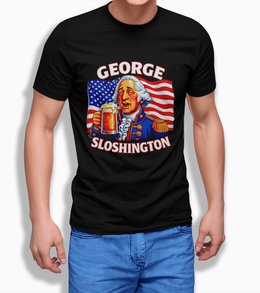 George Sloshington Patriotic Beer With American Flag T-Shirt
