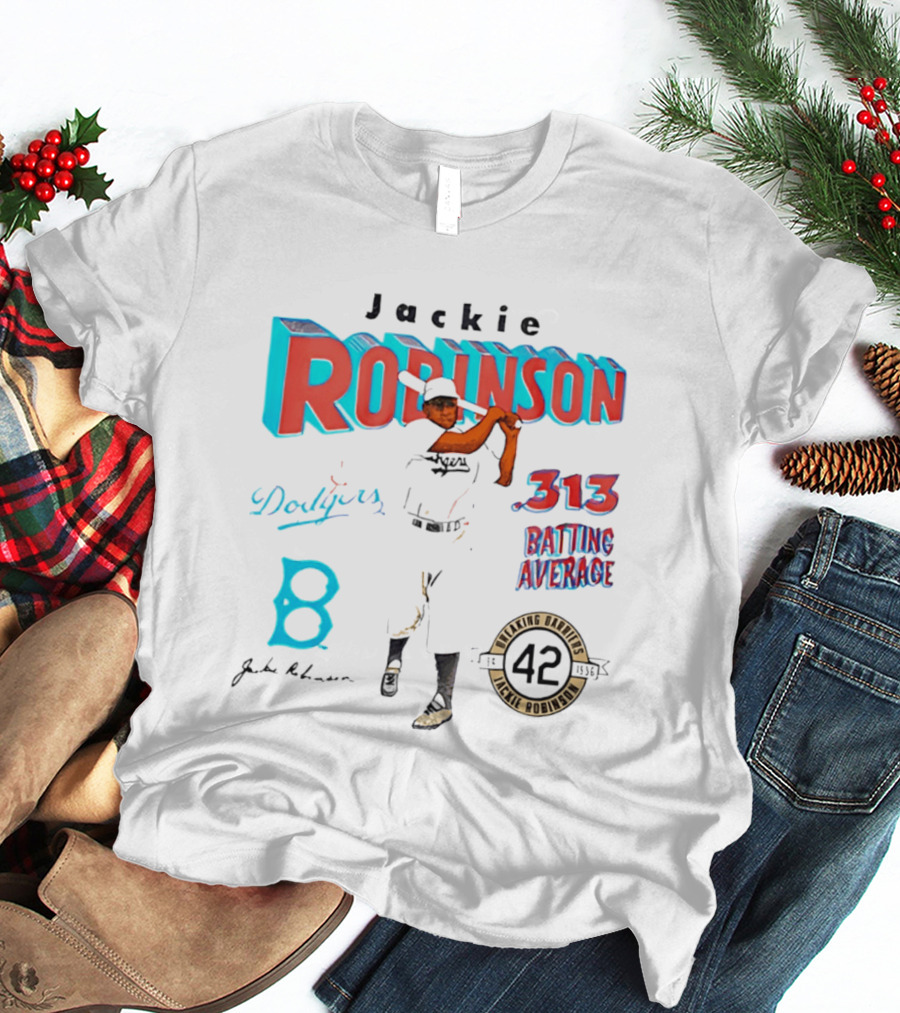 Jackie Robinson Dodgers Breaking Barriers 42 .313 Batting Average T-Shirt