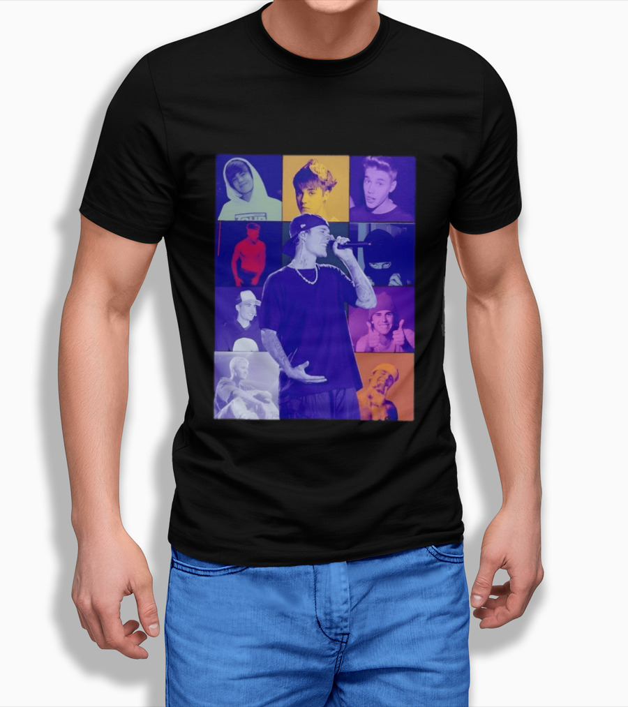 Justin Bieber The Eras Tour Concert Retro Photo Collage T-Shirt