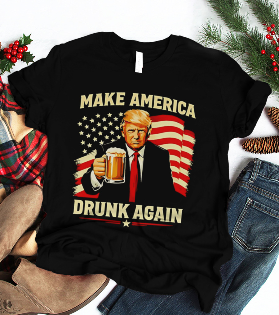 Patriotic Trump Make America Drunk Again Flag Beer T-Shirt