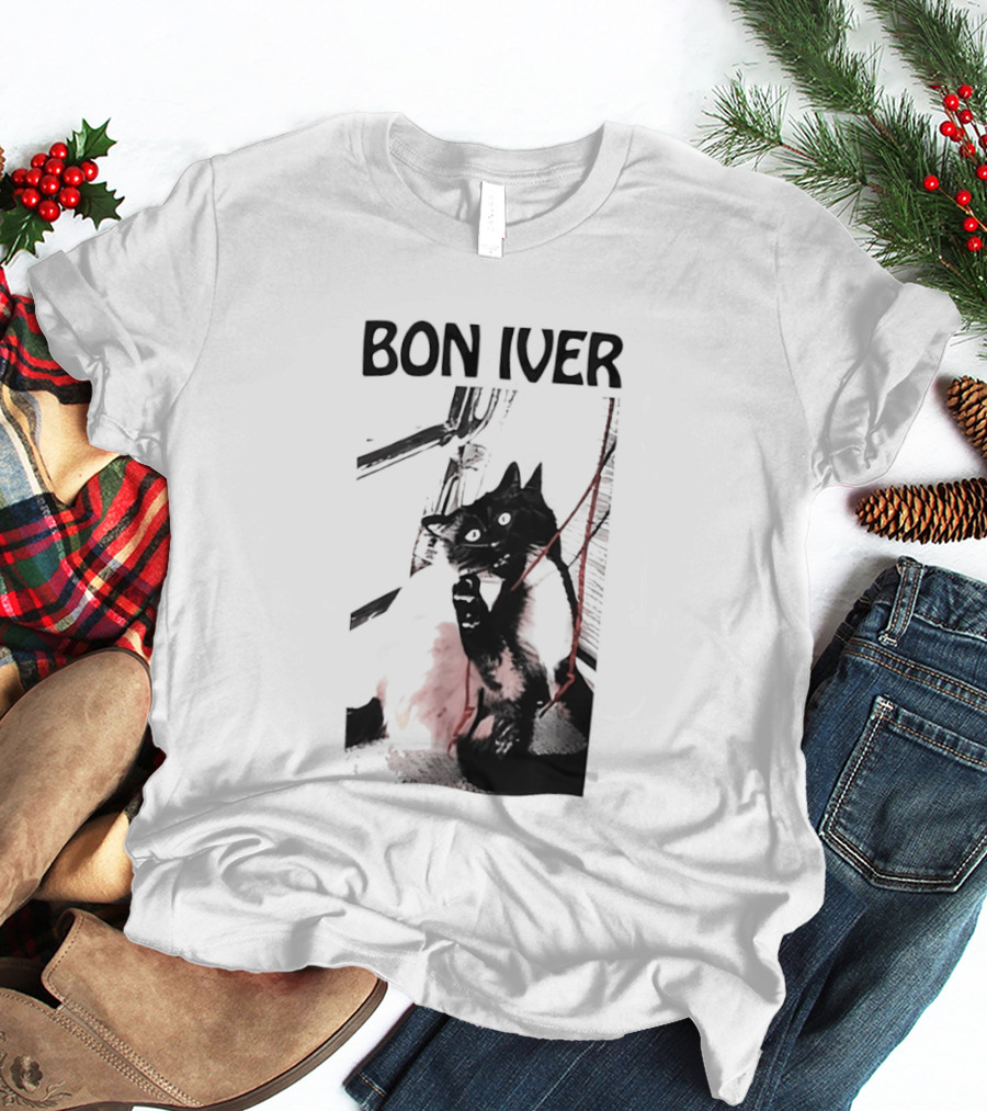 Bon Iver Cat With Guitar Image T-Shirt