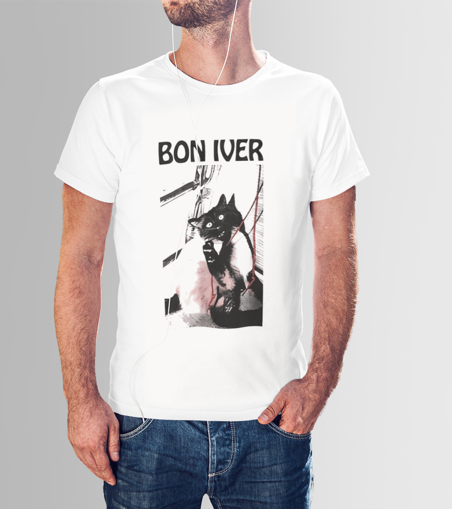 Bon Iver Cat With Guitar Image T-Shirt