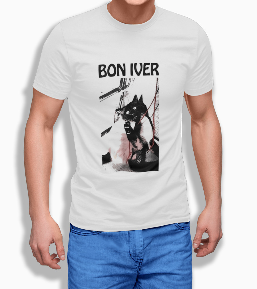 Bon Iver Cat With Guitar Image T-Shirt