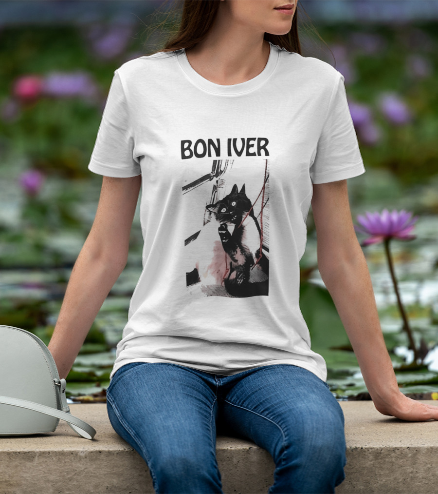 Bon Iver Cat With Guitar Image T-Shirt