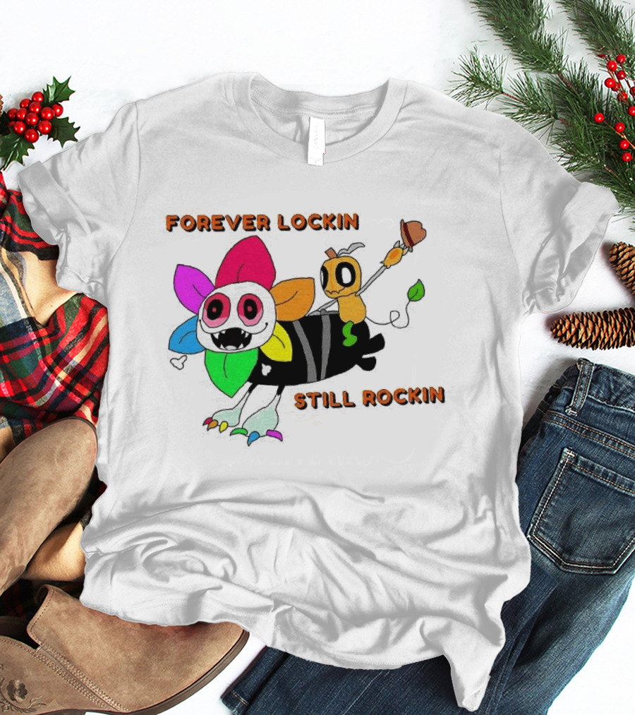 Forever Lockin Still Rockin Colorful Creature Toon T-Shirt