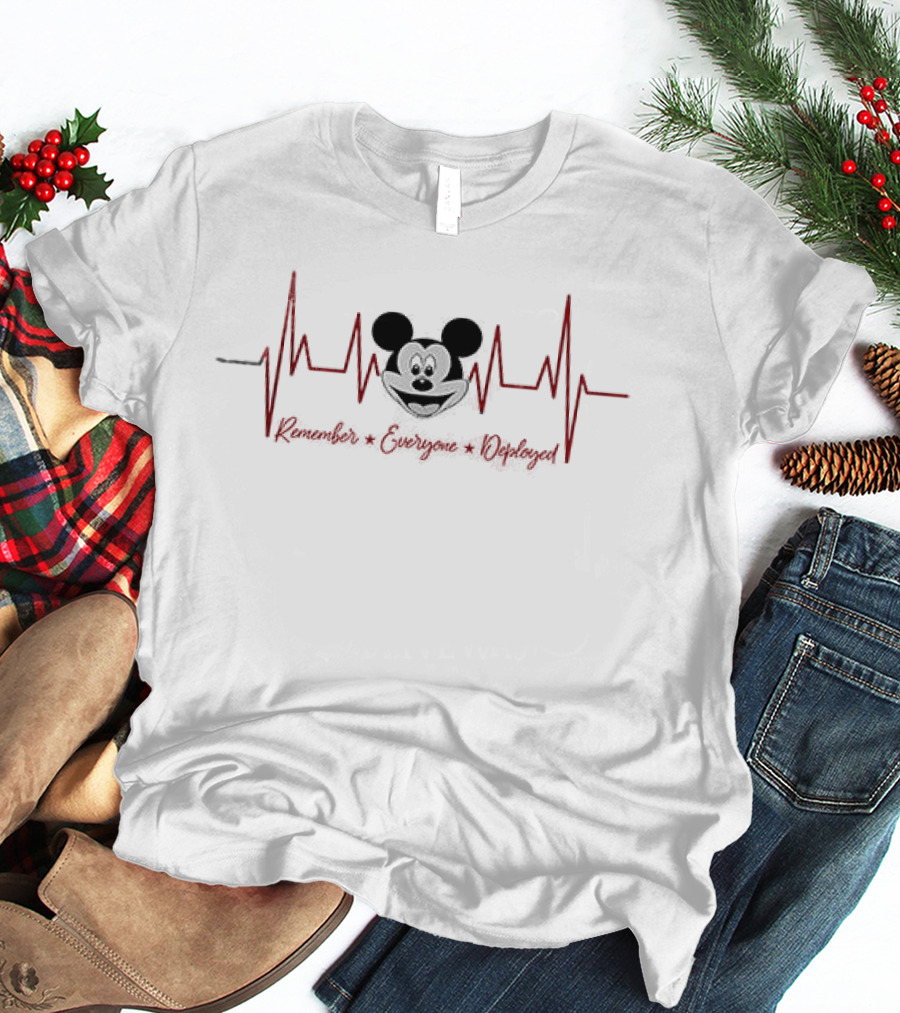Mickey Mouse Heartbeat Remember Everyone Deployed Until They All Come Home T-Shirt