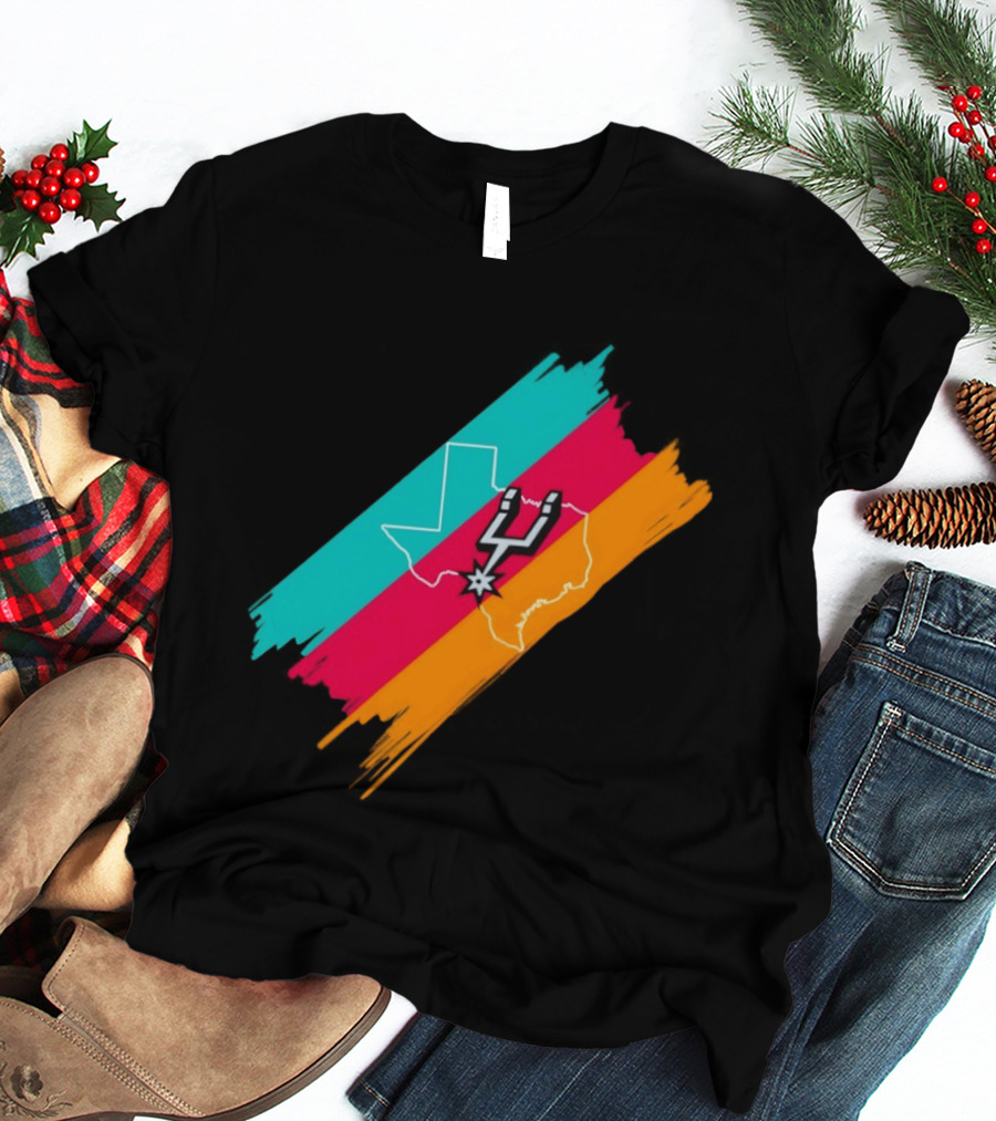San Antonio Spurs Texas Map Neon Colors 2026 NBA Basketball T-Shirt