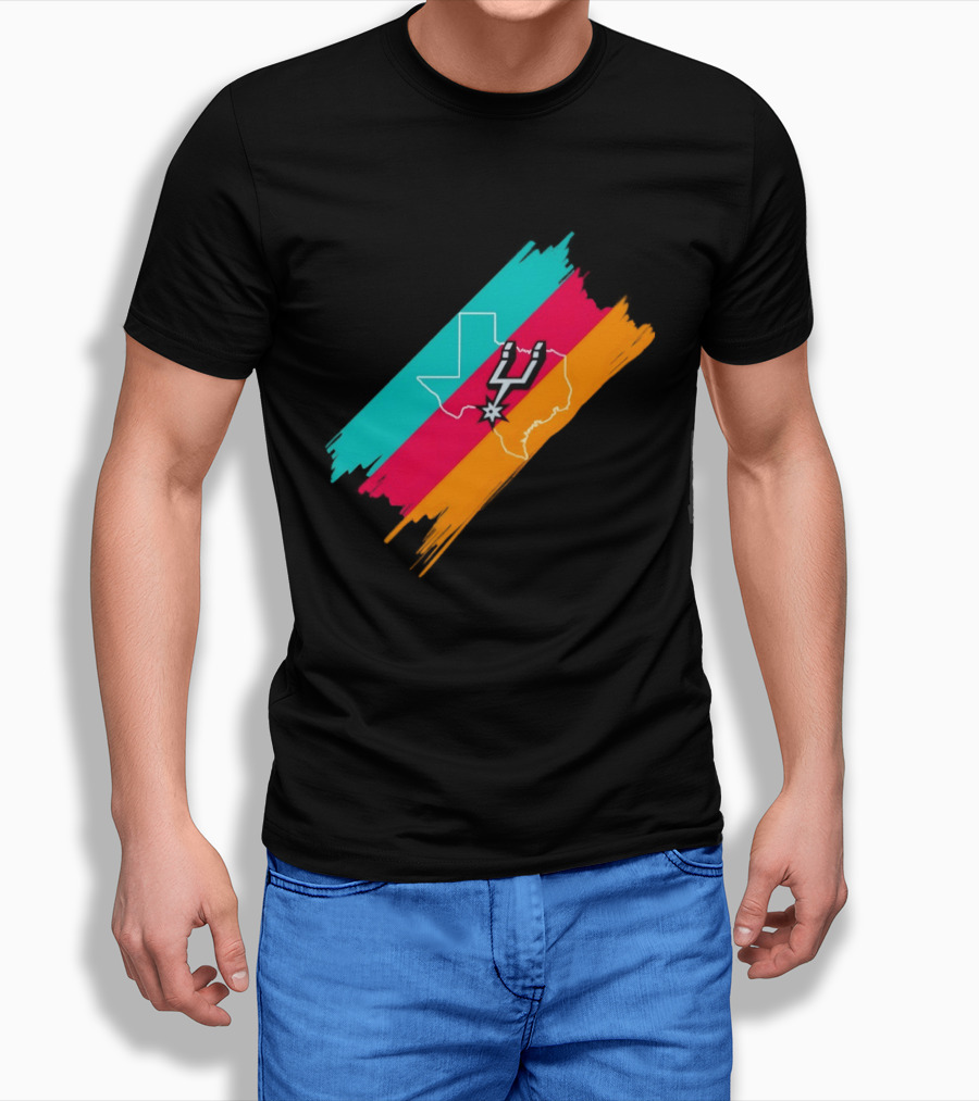 San Antonio Spurs Texas Map Neon Colors 2026 NBA Basketball T-Shirt