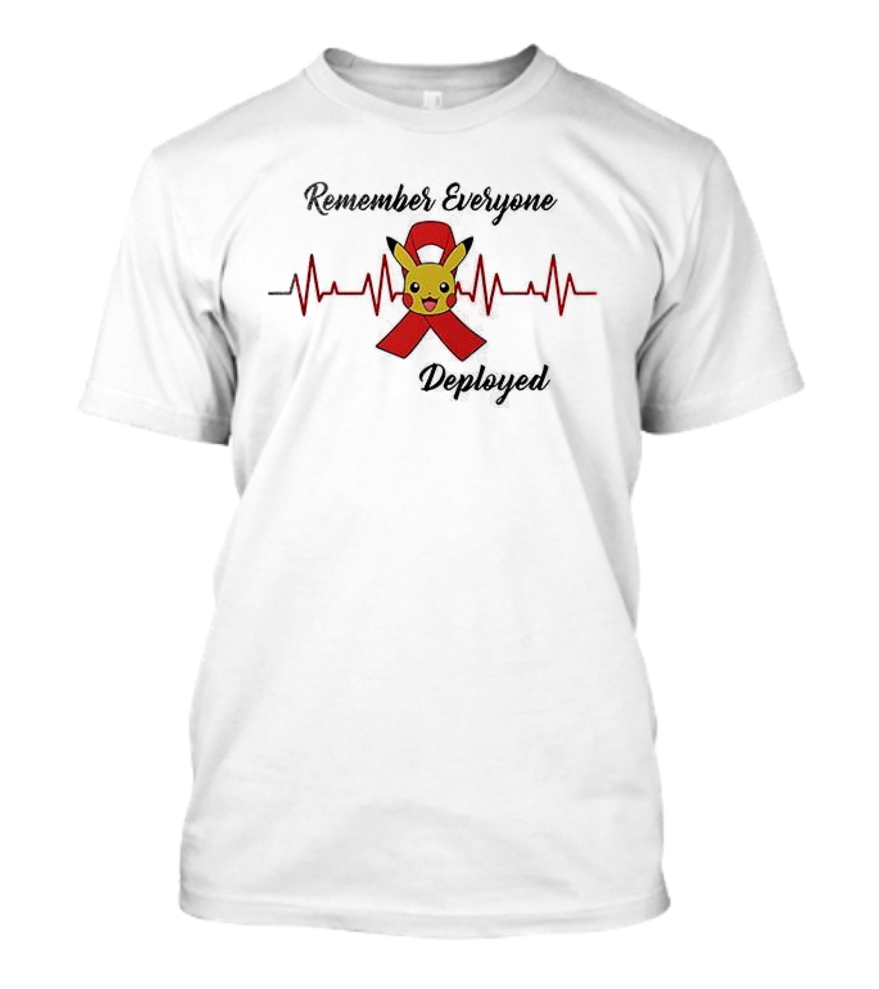 Pikachu Remember Everyone Deployed Support Ribbon Red T-Shirt