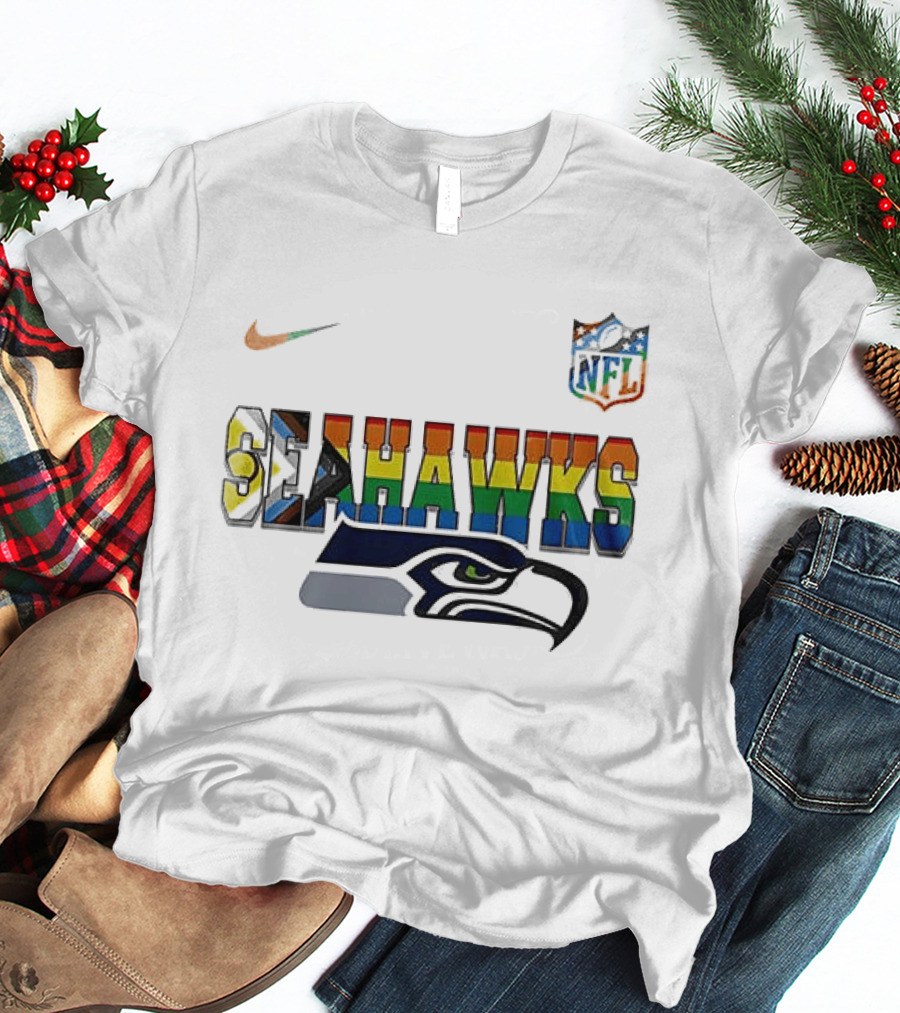 Seattle Seahawks Rainbow Pride NFL Peanuts Collaboration Snoopy Nike T-Shirt