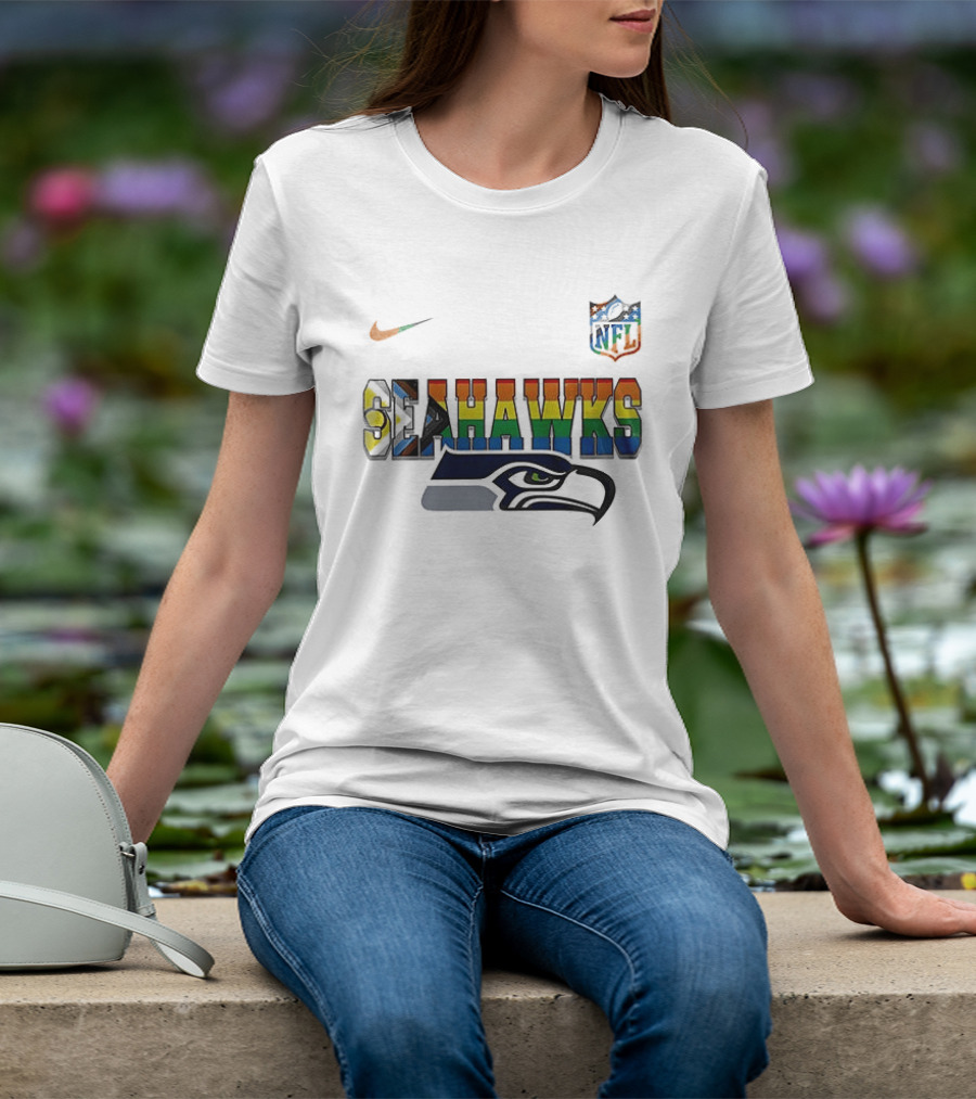 Seattle Seahawks Rainbow Pride NFL Peanuts Collaboration Snoopy Nike T-Shirt