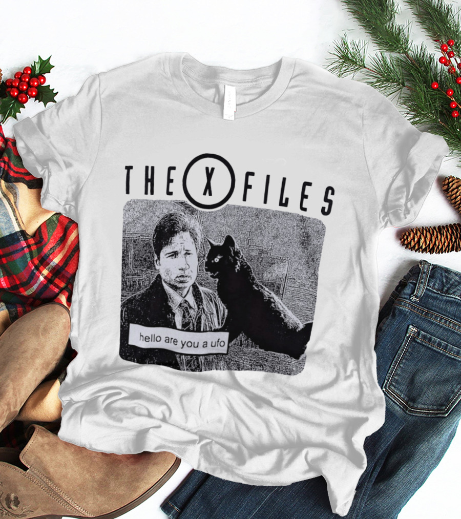 The X Files Hello Are You A UFO Mulder Black Cat T-Shirt
