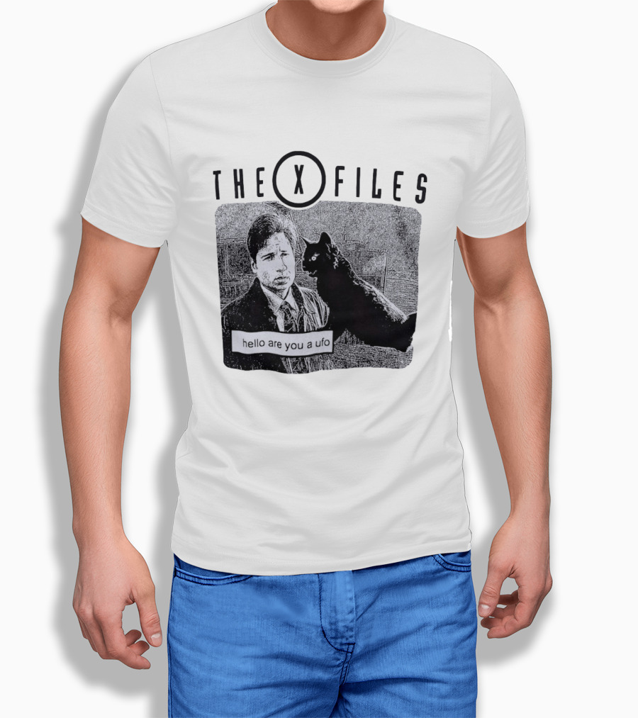 The X Files Hello Are You A UFO Mulder Black Cat T-Shirt