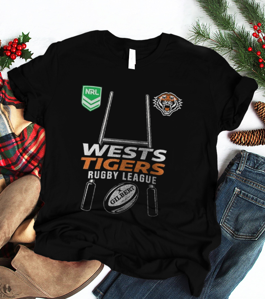 Wests Tigers Rugby League NRL X Motor Harley Davidson Skeleton Gilbert Rugby Ball T-Shirt