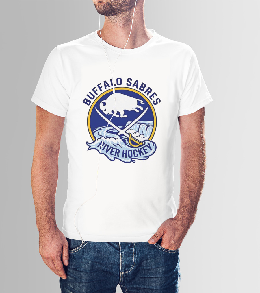 Buffalo Sabres River Hockey White Buffalo And Swords T-Shirt