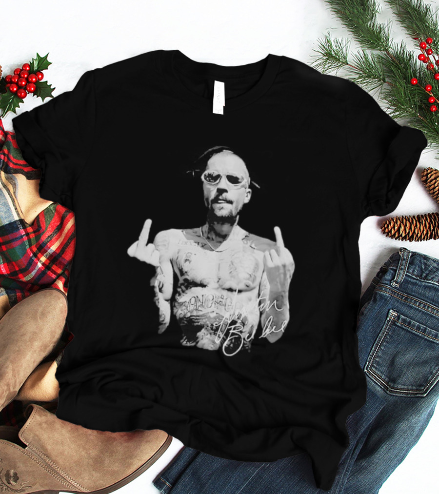 Justin Bieber Middle Finger Bieberchella World Tour 2026 Black And White Tattoo T-Shirt