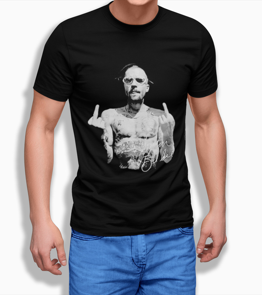 Justin Bieber Middle Finger Bieberchella World Tour 2026 Black And White Tattoo T-Shirt