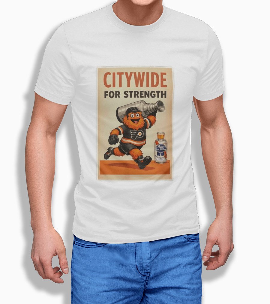 Citywide For Strength Philadelphia Flyers Gritty Pabst Blue Ribbon Stanley Cup T-Shirt