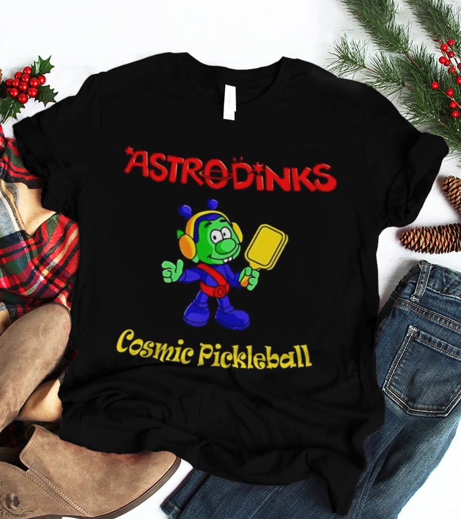 Astrodinks Cosmic Pickleball Alien With Paddle T-Shirt