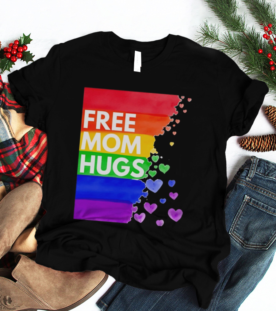 Free Mom Hugs Rainbow Hearts LGBTQ Pride Watercolor T-Shirt
