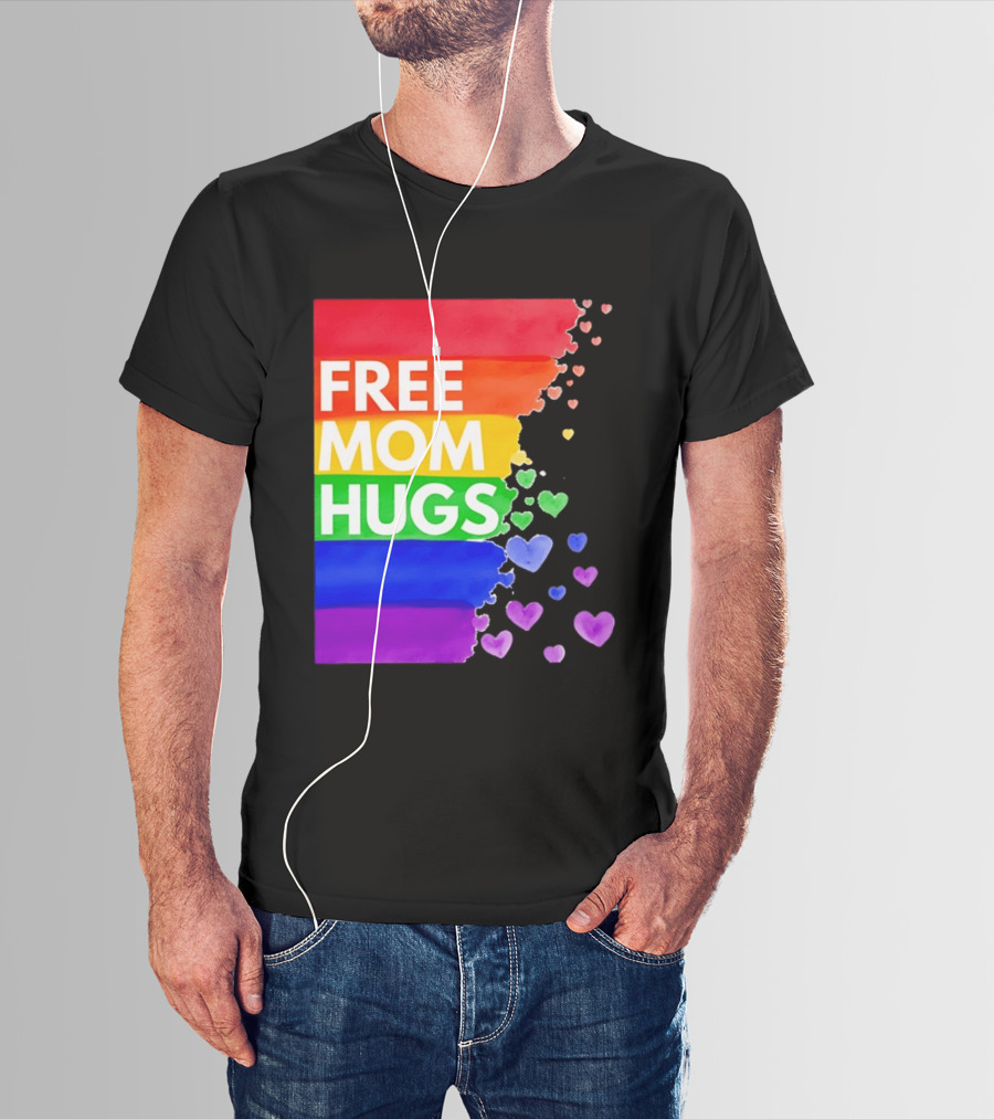 Free Mom Hugs Rainbow Hearts LGBTQ Pride Watercolor T-Shirt