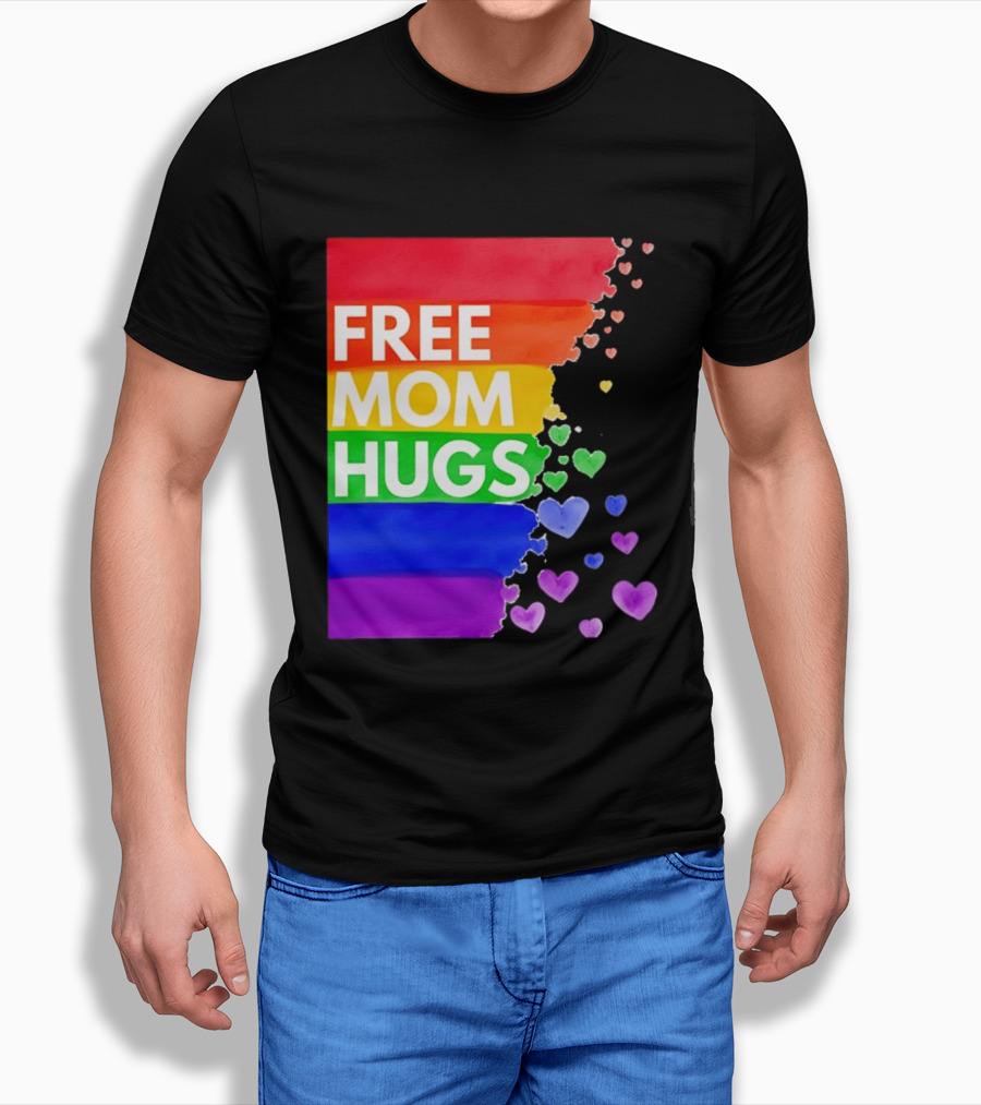 Free Mom Hugs Rainbow Hearts LGBTQ Pride Watercolor T-Shirt