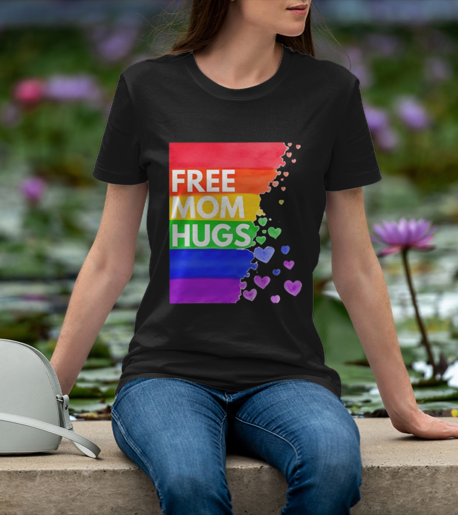 Free Mom Hugs Rainbow Hearts LGBTQ Pride Watercolor T-Shirt
