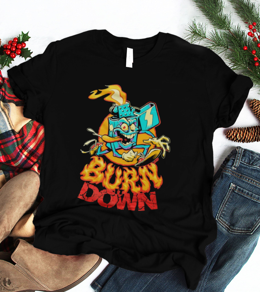 Burn It Down Lighter Mascot With Flames T-Shirt