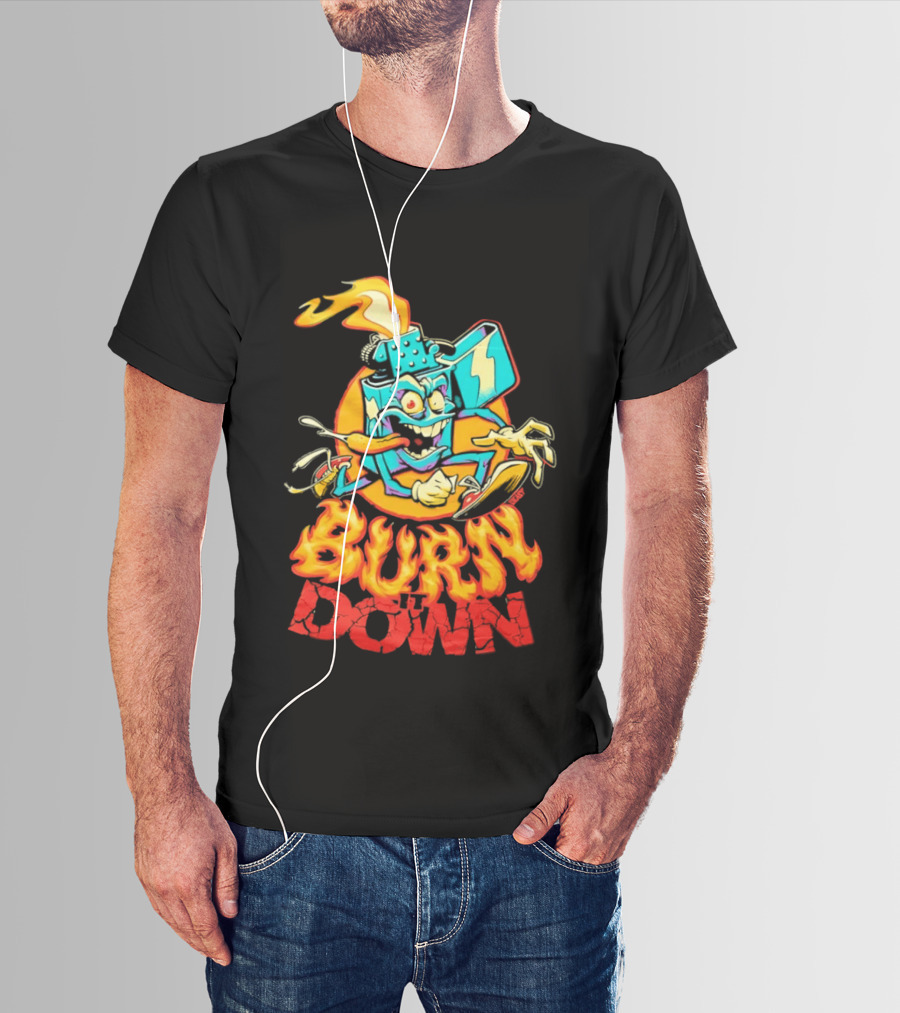 Burn It Down Lighter Mascot With Flames T-Shirt