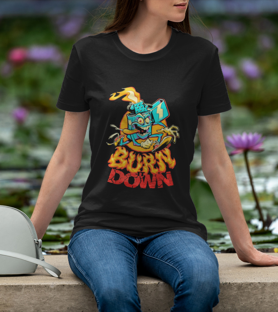 Burn It Down Lighter Mascot With Flames T-Shirt