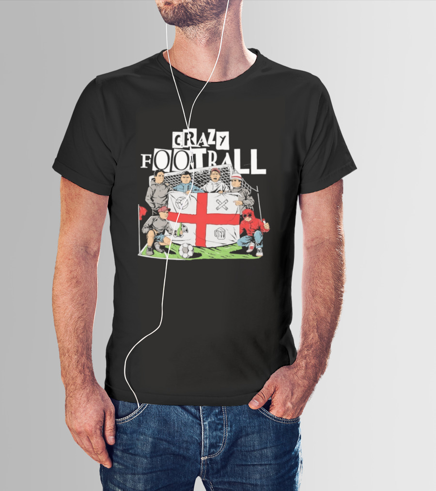 Crazy Football England Flag Fans Soccer Goal Field T-Shirt