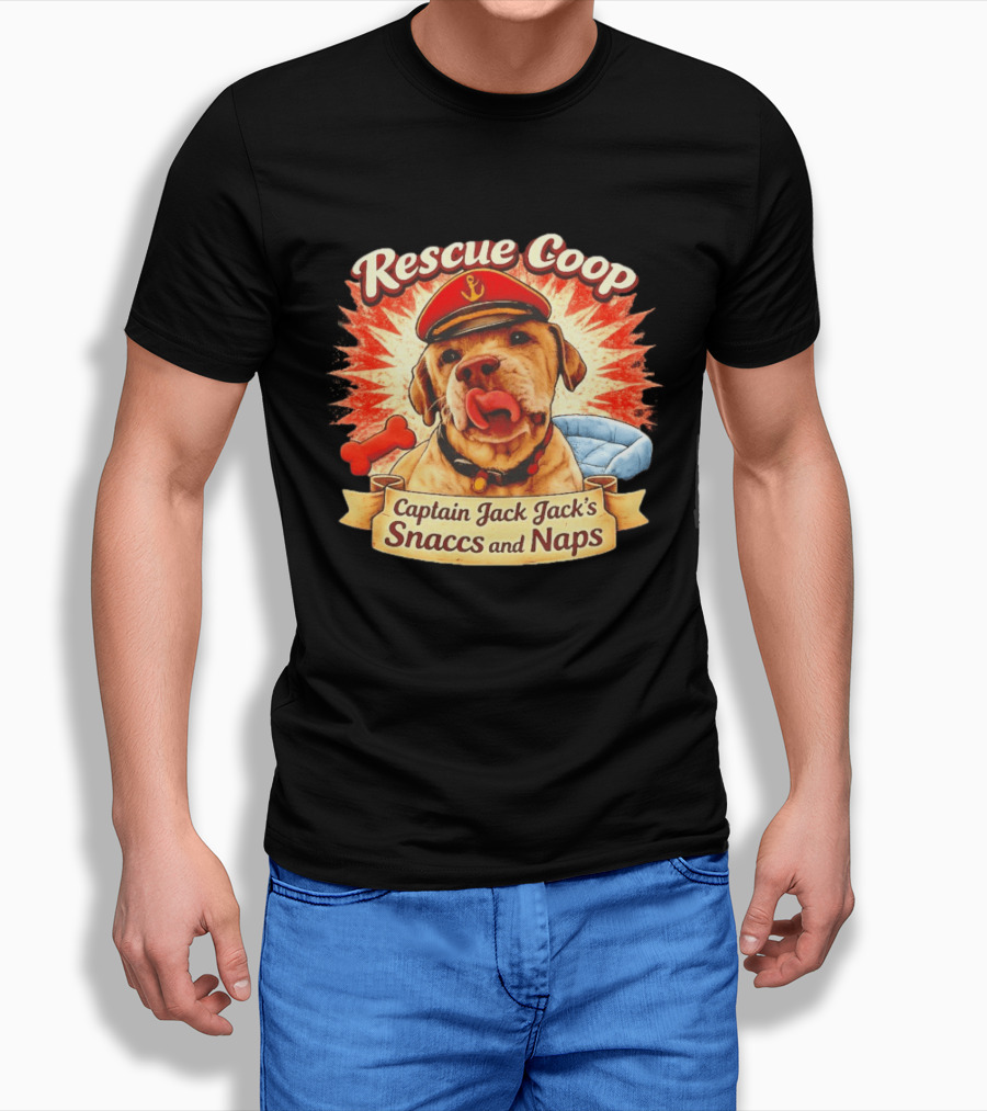 Rescue Coop Captain Jack Jack's Snaccs And Naps Dog Lover Fun T-Shirt