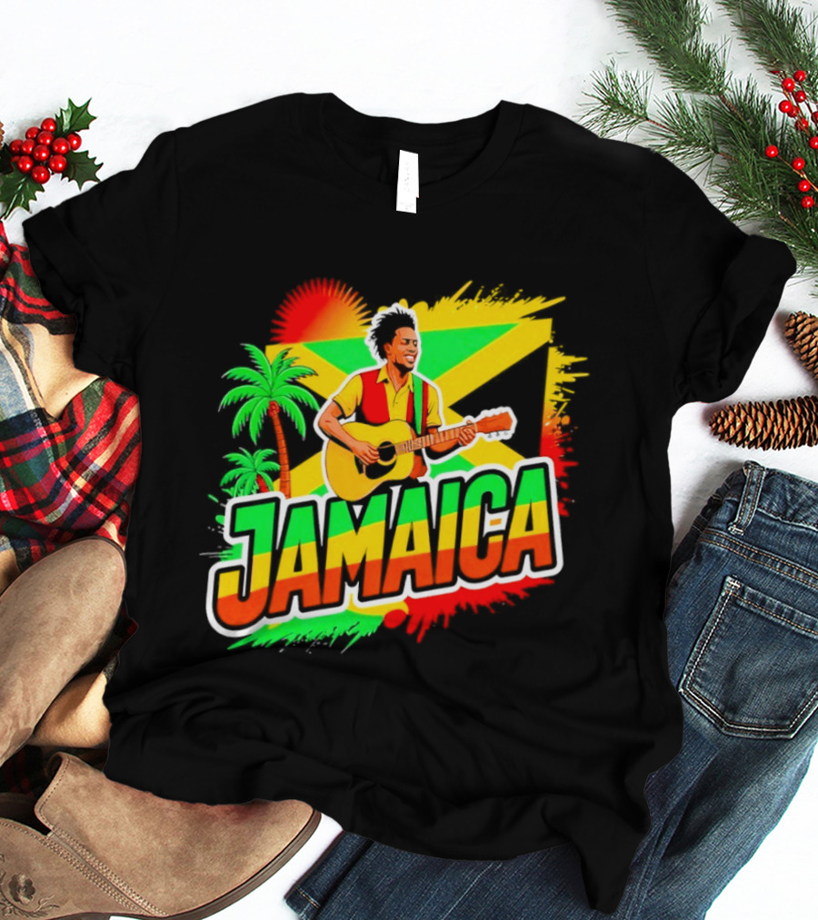 Jamaica Musician 2026 Vibrant Island Vibes Guitarist Flag T-Shirt